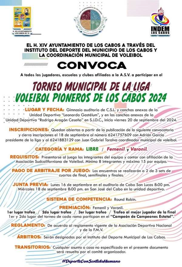 INDEM Los Cabos invita a participar en el Torneo Municipal de la Liga ...