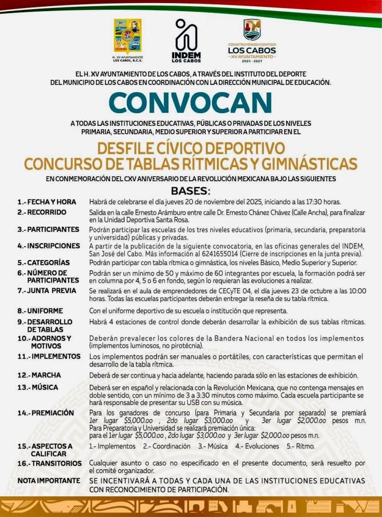 CONVOCATORIA DESFILE CÍVICO-DEPORTIVO 20 NOVIEMBRE 1